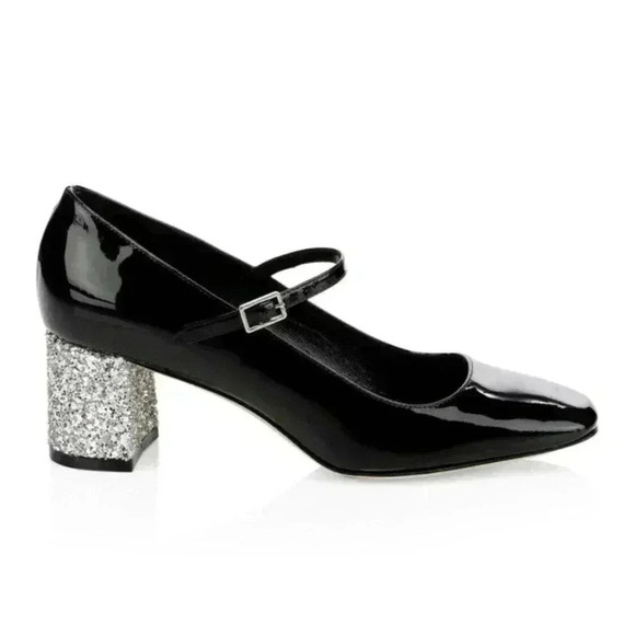 Kate Spade Mary Jane Glitter Block Heel Pump 8 Kornelia Patent Leather Chunky - Picture 1 of 7